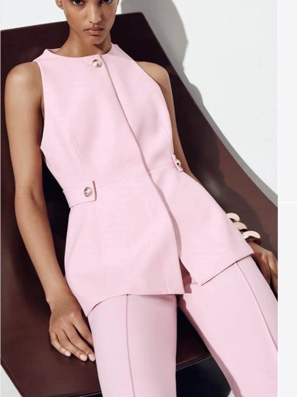Tailored Sleeveless Pink Top